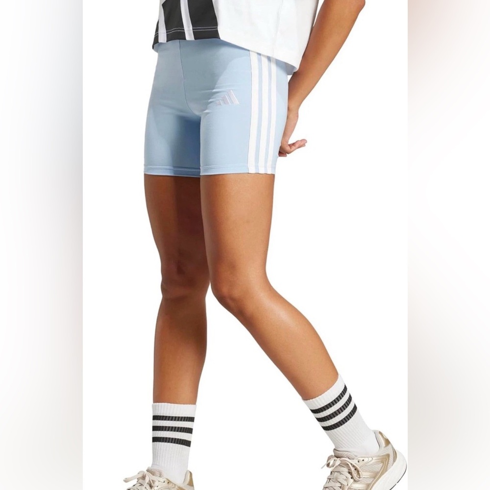 Adidas Women’s Athletic Shorts Yoga Workout Three Stripes Blue Size XXS New